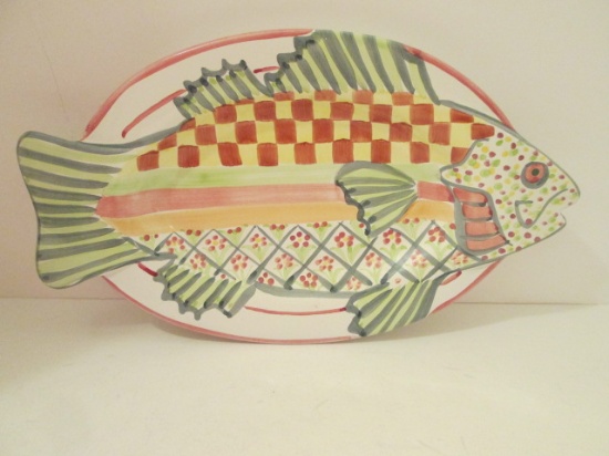 MacKenzie Childs Handpainted Terra Cotta Fish Dish
