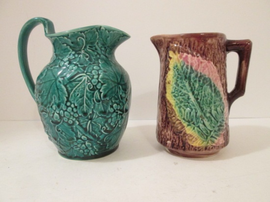 Vintage Wedgwood Pottery Pitcher and Majolica Milk Pitcher