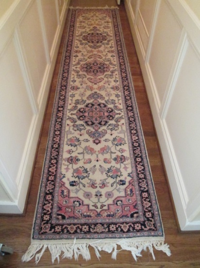 Carpathian Oriental Rugs Ivory/Navy Hand Knotted Wool Runner