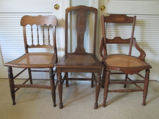 Three Vintage Victorian Side Chairs with Caned Seats