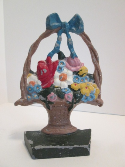 Handpainted Cast Iron Flower Basket Doorstop