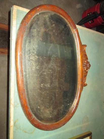 Antique Victorian Carved Oak Beveled Mirror