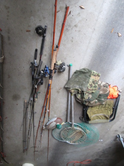 Hunting and Fishing Items-Fishing Nets, Fishing Poles with Reels, Duck Decoy,