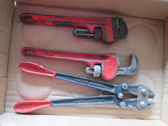 Fuller 10" Pipe Wrench, Sears 10" Pipe Wrench and Superior Quality 12" Bolt Cutters