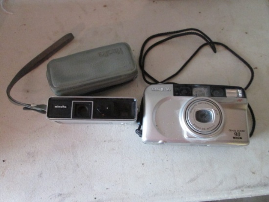 Minolta Riva Zoom 90 35mm Camera and Minolta-16 Model P Camera in Carry Case