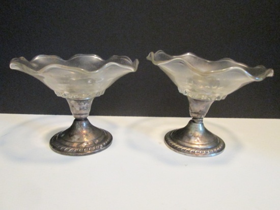 Pair of Weighted Sterling and Glass Bonbon Dishes