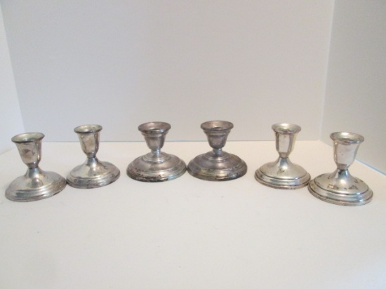 Three Pair of Weighted Sterling Candle Holders