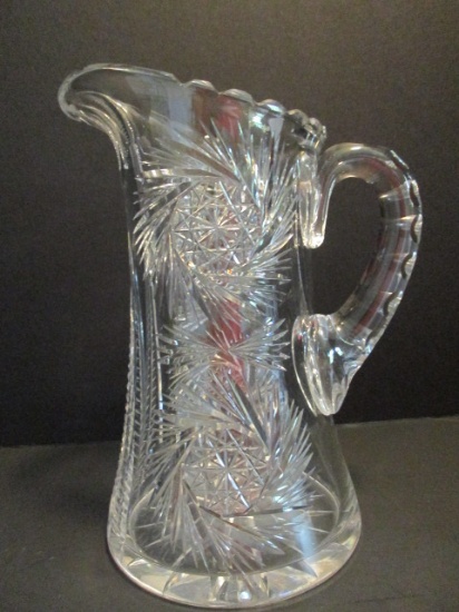 Heavy Pinwheel Design Cut Crystal Pitcher