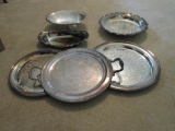 Silverplated Serving Trays and Footed Oval Centerpiece Bowl
