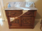 Antique Victorian Dry Sink Cabinet with Marble Top