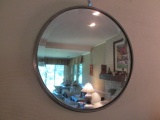 Vintage Round Beveled Mirror with Silver Tone Metal Beaded Frame