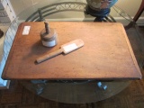 Antique 1896 Wooden Butter Mold, Butter Mold Paddle and Dough Board