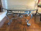 Glass Top Patina Finish Wrought Iron Coffee Table
