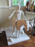 Folk Art Carved Wooden Native American Brave on Bare Back Horse Statue