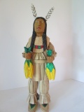 Rustic Carved Folk Art Corn Harvest Native American Brave Figure