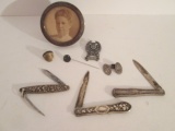 Antique Sterling Photo Frame with Portrait, Sterling Stick Pin, Sterling Foreign