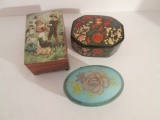 Vintage Trinket Boxes-Satin Glass, Handpainted Lacquered and Wooden Music Box
