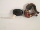Antique Leather Wrapped Snuff Box, Clay Pipe and C.P.F. Pipe in Original Case