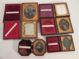 Six Antique Thruston Family Daguerreotype Portraits in Tooled Leather Cases