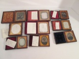 Nine Antique Lady Daguerreotype Portraits in Tooled Leather Cases