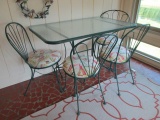 Pebble Glass Top 5 Piece Painted Green Metal Patio Table Set