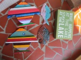 Colorful Artist Signed Studio Pottery Fish Plaques, Wooden Tropical Fish Plaques and