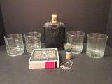 Bar Ware- Two Pair of Old Fashioned Tumblers, Pimpernel Parrot Coaster Set,