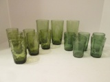 Midcentury Avocado Green Thumbprint Design Glassware