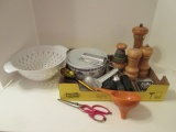 Kitchen Utensils-Wooden Pepper Mills, Melamine Colander, Tupperware Funnel,
