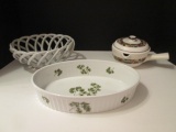 Parsley Oven to Table Cookware, Woven Pottery Bread Basket and Flame-Chef Sauce Pot