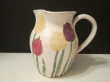 Signed Studio Pottery Hand Thrown Handpainted Pottery Pitcher with Applied Handle