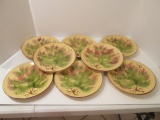 Eight Royal Crown German Majolica Pottery Plates with Leaf Motif