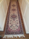 Carpathian Oriental Rugs Ivory/Navy Hand Knotted Wool Runner