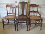 Three Vintage Victorian Side Chairs with Caned Seats