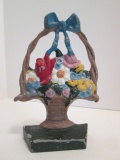 Handpainted Cast Iron Flower Basket Doorstop