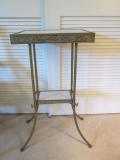 Brass 2 Tier Accent Table/Stand with Spiral Design Legs