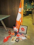 Clemson University Flag, Metal Waste Can, Commemorative Championship Bottles,