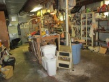 Contents of Garage Back Right Corner-Milwaukee Bench Grinder, Hand Tools,