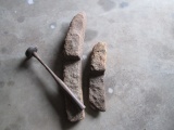Rustic Wood Handle Round Mallet and Two Antique Primitive Stone Maddox Heads