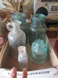 Blue Glass Ball and Quick Seal Lock Lid Jars, White House Vinegar Bottle,
