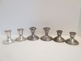 Three Pair of Weighted Sterling Candle Holders