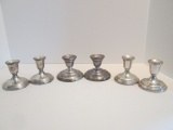 Three Pair of Weighted Sterling Candle Holders