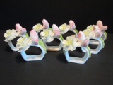Eight Fine Bone China Napkin Rings with Applied Flowers