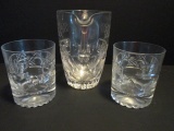 Celtic Cut Crystal Pitcher and Pair of High Ball Tumblers