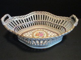 Vintage Dresden Handpainted Pierced Porcelain Handled Basket