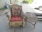 Matching Wicker Look Patio Rocker with Cushion and Table. Weathered.