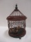Decorative Tabletop or Hanging Wood Bird Cage with Two Birds.