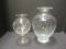 Decorative Etched Glass Footed Vase and Heavy Glass with Bubbles in Glass.