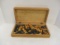 Wood Chess Box with Chess Pieces.