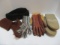 Two Pair Leather Gloves, Size Large Mittens, Knit Scarf, and Winter Hats.
